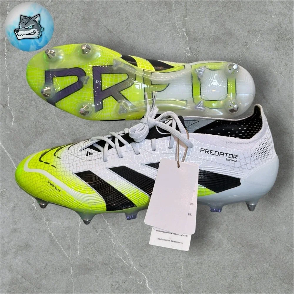Men's Adidas Predator Elite SG White Green Soccer Cleats JI1067 Size 6.5